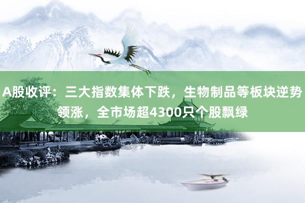 A股收评：三大指数集体下跌，生物制品等板块逆势领涨，全市场超4300只个股飘绿