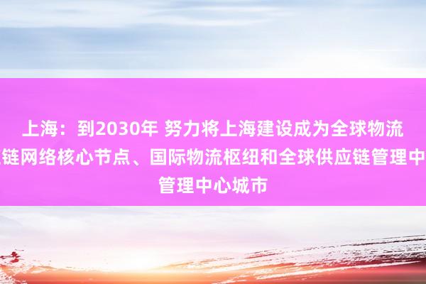 上海：到2030年 努力将上海建设成为全球物流和供应链网络核心节点、国际物流枢纽和全球供应链管理中心城市
