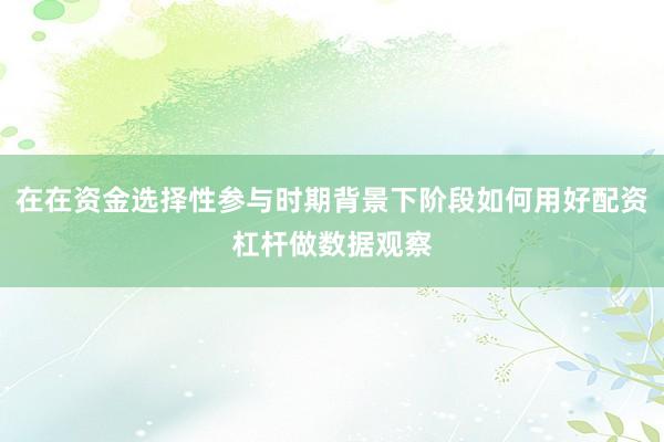 在在资金选择性参与时期背景下阶段如何用好配资杠杆做数据观察