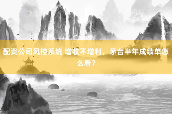 配资公司风控系统 增收不增利，茅台半年成绩单怎么看？