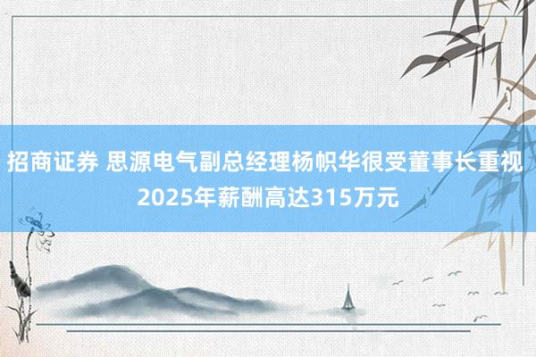 招商证券 思源电气副总经理杨帜华很受董事长重视 2025年薪酬高达315万元