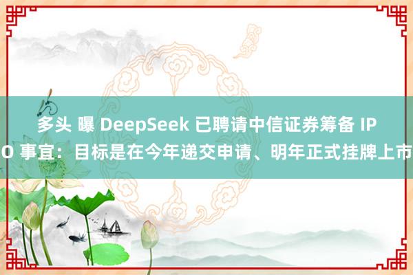 多头 曝 DeepSeek 已聘请中信证券筹备 IPO 事宜：目标是在今年递交申请、明年正式挂牌上市