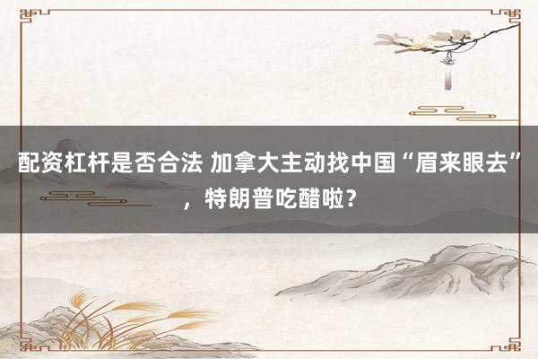 配资杠杆是否合法 加拿大主动找中国“眉来眼去”，特朗普吃醋啦？
