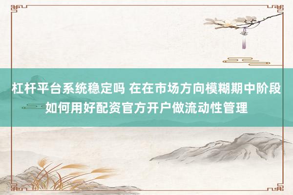 杠杆平台系统稳定吗 在在市场方向模糊期中阶段如何用好配资官方开户做流动性管理